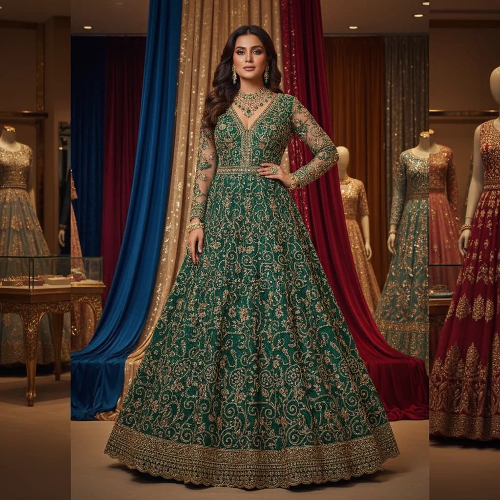 Stylish woman in designer party wear dress showcasing elegant evening fashion