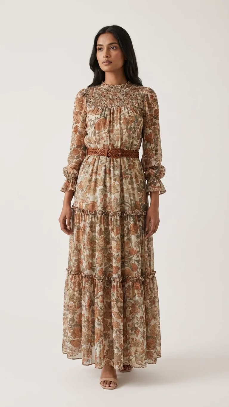 Floral Maxi Dress - Model Try On Studio Shot