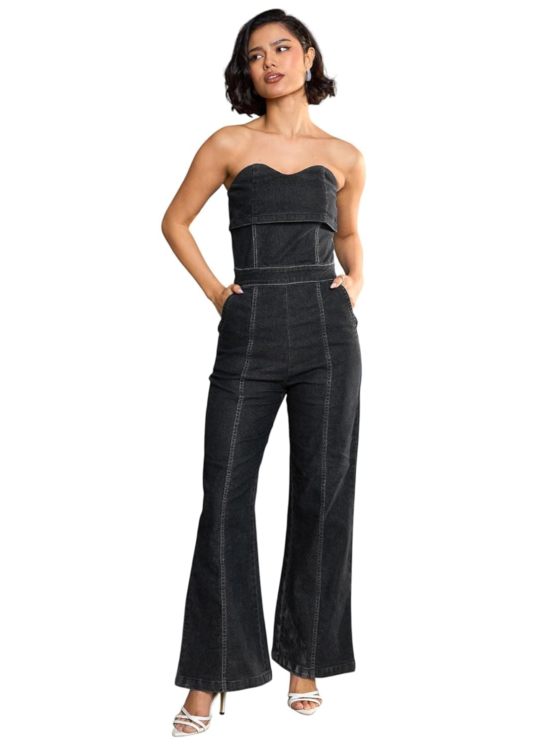 FabAlley Women Black Off-Shoulder Pleated Party Jumpsuit
