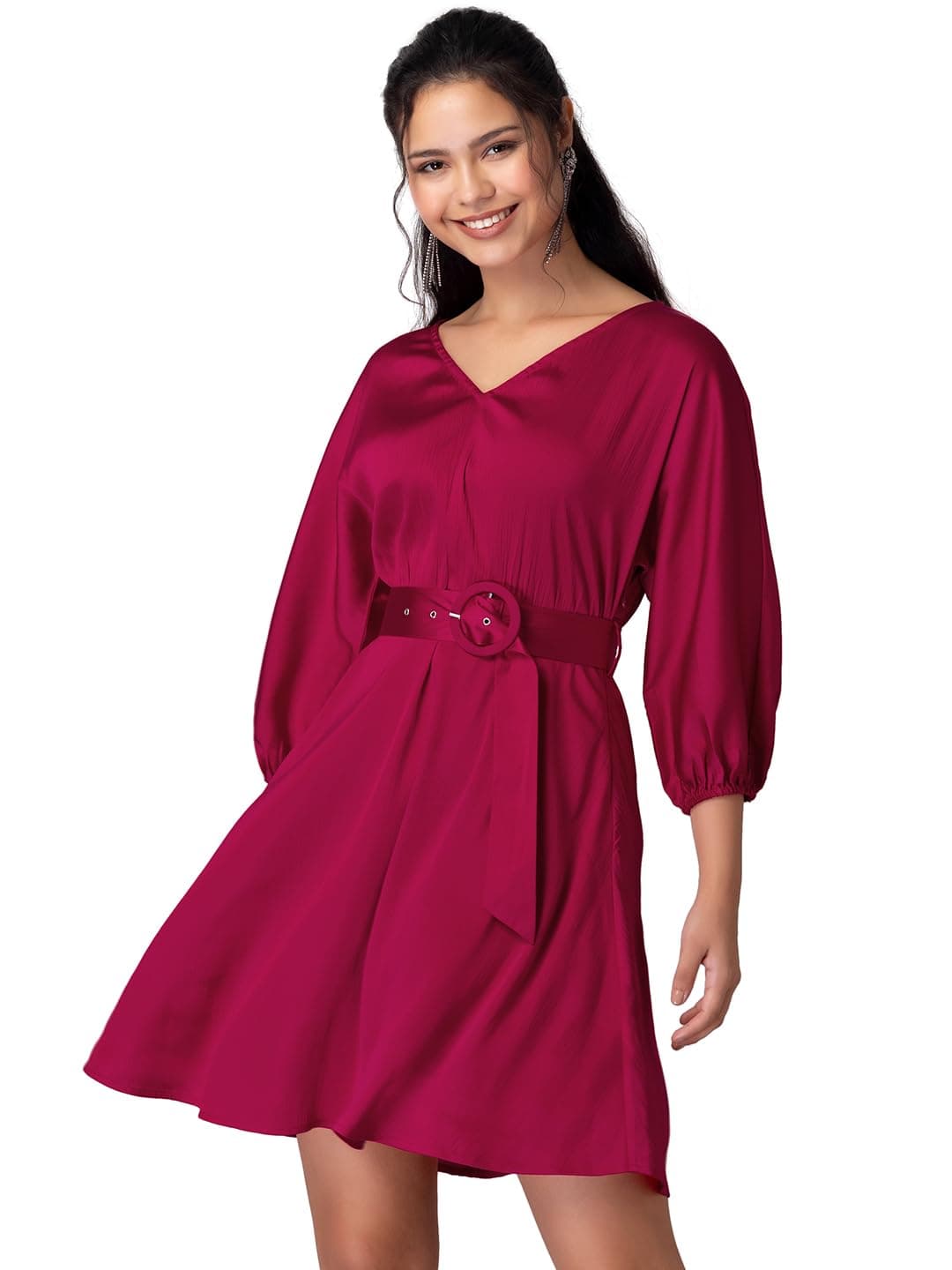 FabAlley Women Shimmer Strappy Pleated A-Line Party Dress