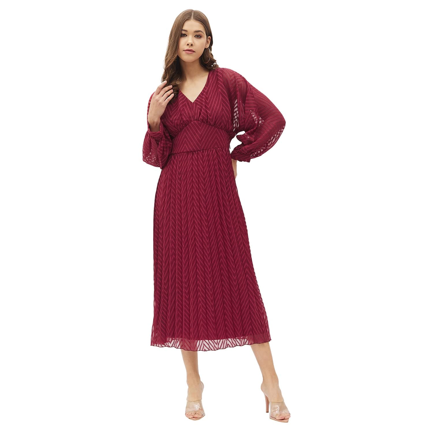Harpa Women Georgette Fit and Flare Midi Casual Dress