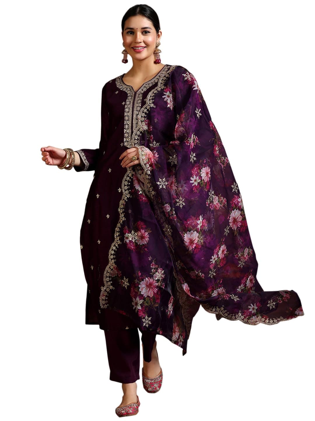 Libas Women Embroidered Silk Blend Naira Cut Kurta Set with Dupatta