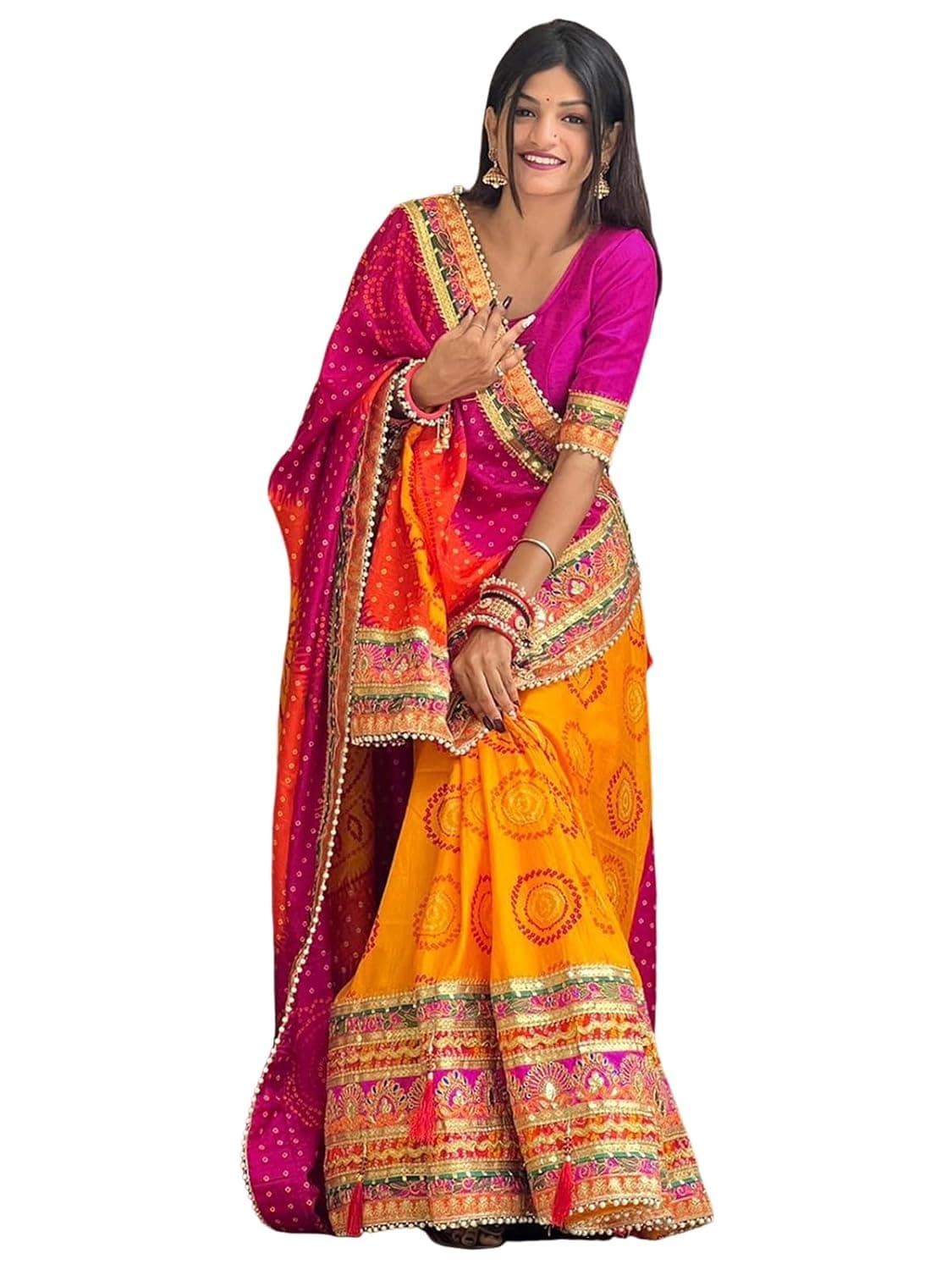 Satrani Women Bandhani Printed Georgette Saree with Blouse Piece