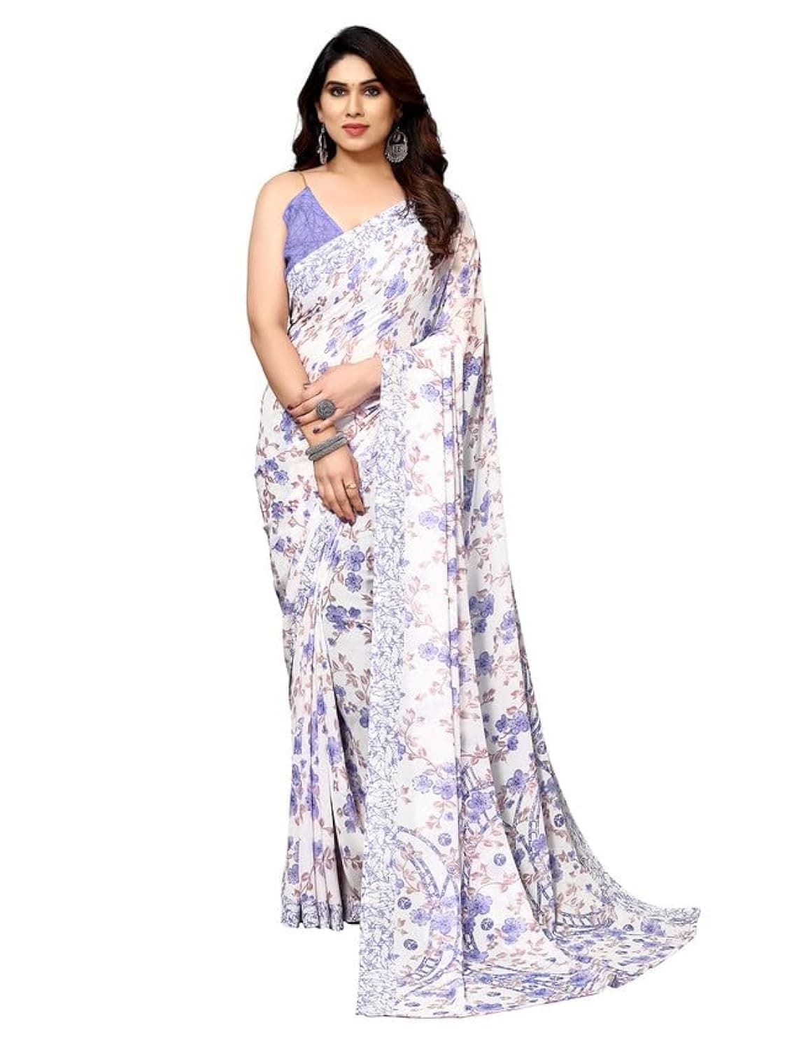 Satrani Women Georgette Floral Printed Saree with Blouse Piece