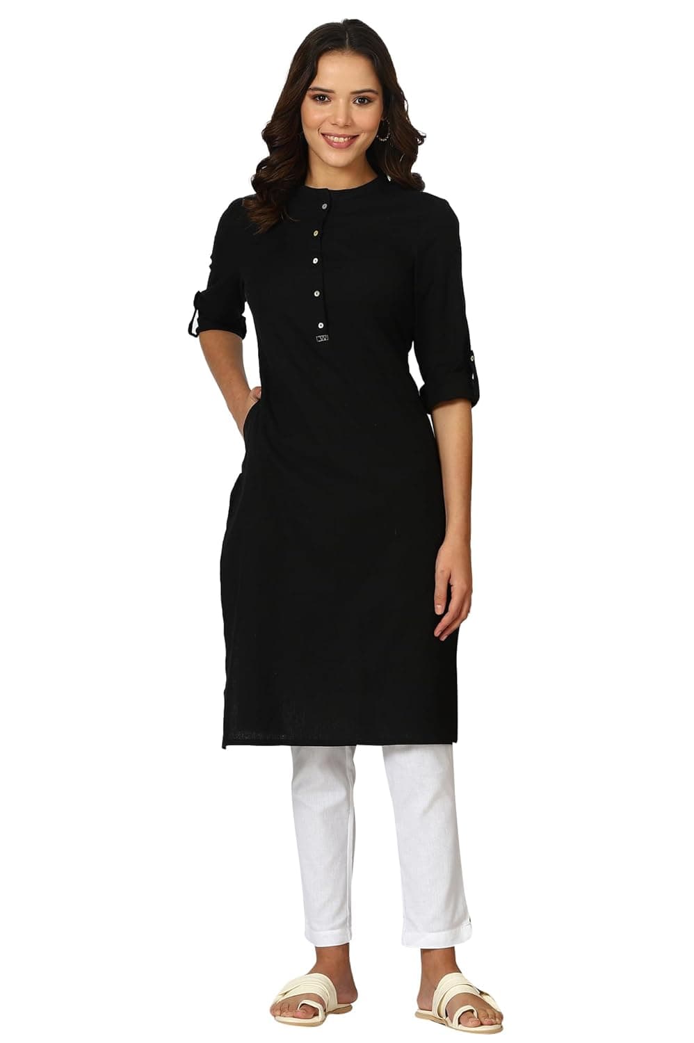 W for Woman Women Solid Cotton Straight Fit Kurta