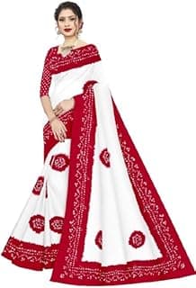 Elegant White & Red Bandhani Print Saree | Traditional for Women Women's Bandhani Saree | White and Red Traditional Ethnic