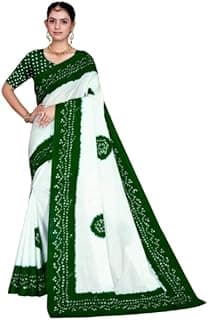 Elegant White & Green Bandhani Saree with Blouse | Traditional Tie-Dye Ethnic Wear Women's Bandhani Saree with Blouse | White & Green Traditional Tie-