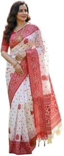 Embroidered Bandhani Pure Silk Saree (Red, White) | Ethnic Wear | Saree with Unstitched Blouse Piece | Wedding & Festive Occasions