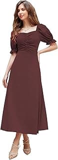 Girl's & Women's Solid A-Line Ruched Puff Sleeve Maxi Long Evening One Piece Long Dress for Women Stylish (Dress 131)