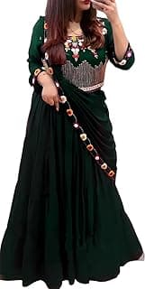 Women's Embroidered Georgette Crop Top Lehenga Choli For Women (Party-Wedding-Bridal-Latest-New-Stylish; Free Size)