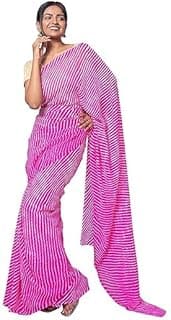 Women's Rajasthani Traditional Leheriya Saree | Lightweight Chiffon Plain Saree with Matching Blouse Piece