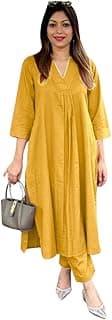 Women's Cotton Plain Coard set A-Line Straight Kurti With Pant