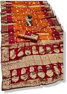 Women's Jaipuri Rajasthani Art Silk Bandhani Bandhej Banarasi Gharchola Saree for Women