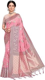 Women’s Banarasi Silk Saree with Unstitched Blouse | Woven Zari Floral Foil Print Design | 5.5 m Saree with 0.8 m Blouse | Festive & Casual