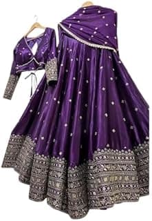 Women’s Chinon Embroidered Semi-Stitched Lehenga Choli | Heavy Embroidery Bridal Lehenga Set with Dupatta