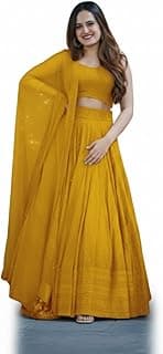 Women’s Mustard Yellow Embroidered Lehenga Choli with Dupatta | Festive & Wedding Designer Indian Outfit