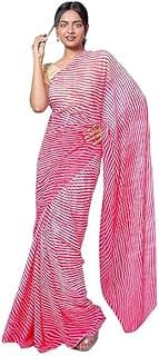 Women's Rajasthani Traditional Leheriya Saree | Lightweight Chiffon Plain Saree with Matching Blouse Piece