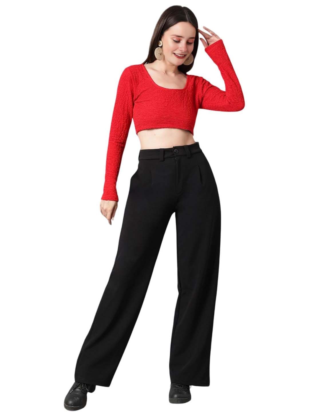 KOTTY Women's Relax Fit Straight Leg Tie Waist Pants