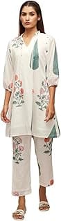 White Kurti Set for Women | V-Neck Straight Kurta Sets for Woman | Summer Co ord Set For Women Stylish | Ethnic Kurtis for Office Outfit | Floral Prin