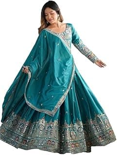 Women's sanjivani lehenga chinon febric lehenga embroidery Design Wedding Lehega (free size)