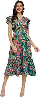 Cotton Floral Midi Dress - Green