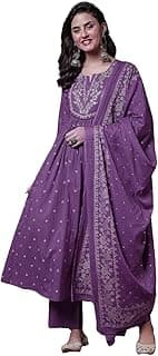 Women’s 100% Pure Cotton Anarkali Kurta Set with Pant & Dupatta | Embroidered Flared Kurta | Elegant Ethnic Suit