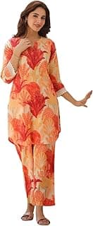 Co-ord Set for Women Stylish | Kurti Set For Woman | Short Kurti For Women Latest | Dress For Woman | Rayon Printed V-Neck Design For Womens 3/4 Sleev