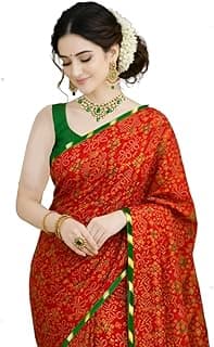 LADO RANI New Jaipuri chunri print Bandhej saree in Pure georgette fabric (Dailywear Pooja Red Green saree) (No blouse)