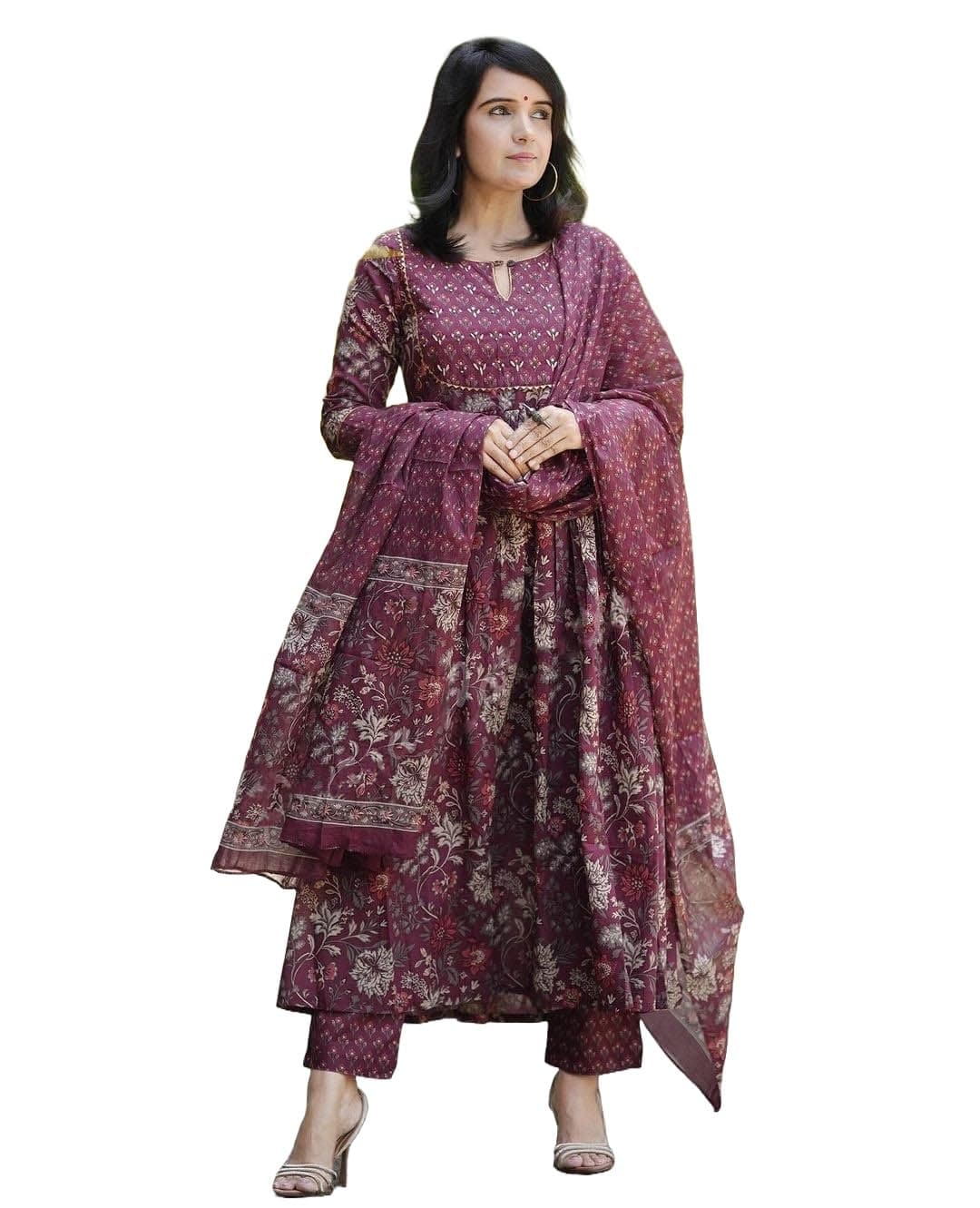 Alvami Women Anarkali Kurta and Pant Set With Dupatta