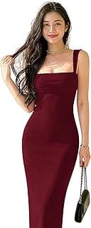 Solid Bodycon Square Neck Long Party Dress for Women's & Girl's