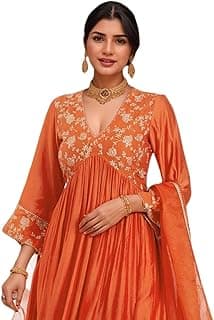 Women's Rayon Viscose Anarkali Embroidered Kurta with Pant & Dupatta