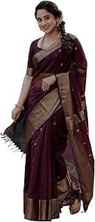 Women's Burgundy Banarasi Kanchipuram Art Silk Saree for Women – Traditional Wedding & Party Saree with Blouse Piece – Ethnic Indian Silk Saree for Br