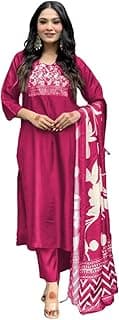 Women’s Kurta Set with Dupatta | 3 Piece Kurta Pant Set for Women | Ethnic Printed Kurta Suit | Cotton Blend Traditional Kurta Set | Festive, Casual
