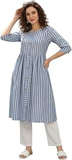 Women Cotton Blend Kurti | Straight Fit Casual Ethnic Wear | Three Quarter Sleeve Printed Design | Comfortable Daily Office Wear | Festive Traditional
