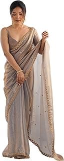 Women's Paper Silk Embroidered Saree With Unstitched Blouse Piece
