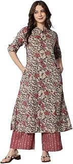 Women Cotton Printed A-Line Kurta with Palazzo Pant Set