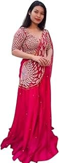 Women's Chinon Silk Embroidery Sequence Work Crop Top with Flared and Set Ethnic Salwar Set Black Wedding Lehenga Pink saree