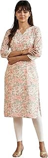 Women's Pure Cotton Floral Printed Straight Kurta | 3/4 Sleeve Casual Kurti for Daily Wear | Soft Breathable Ethnic Tunic Top for Office & Casual Use