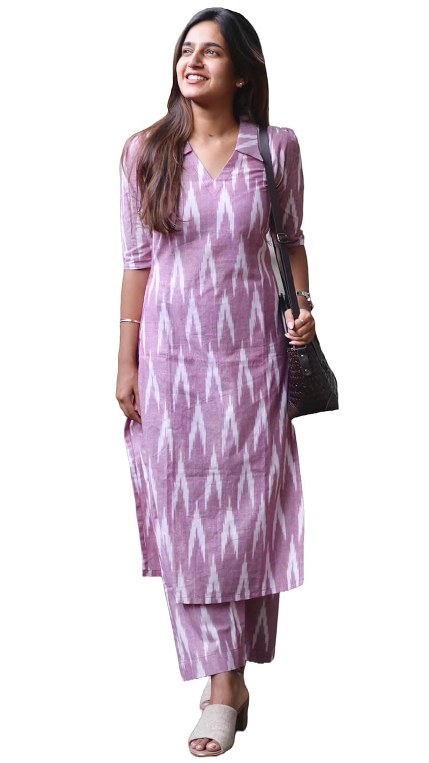 GoSriKi Women's Cotton Ikat Print Kurta Set | Soft Fabric | Stylish Ethnic Suit