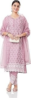 Women Embroidered Cotton Kurta Pant Set with Organza Dupatta (Available in Plus Sizes)