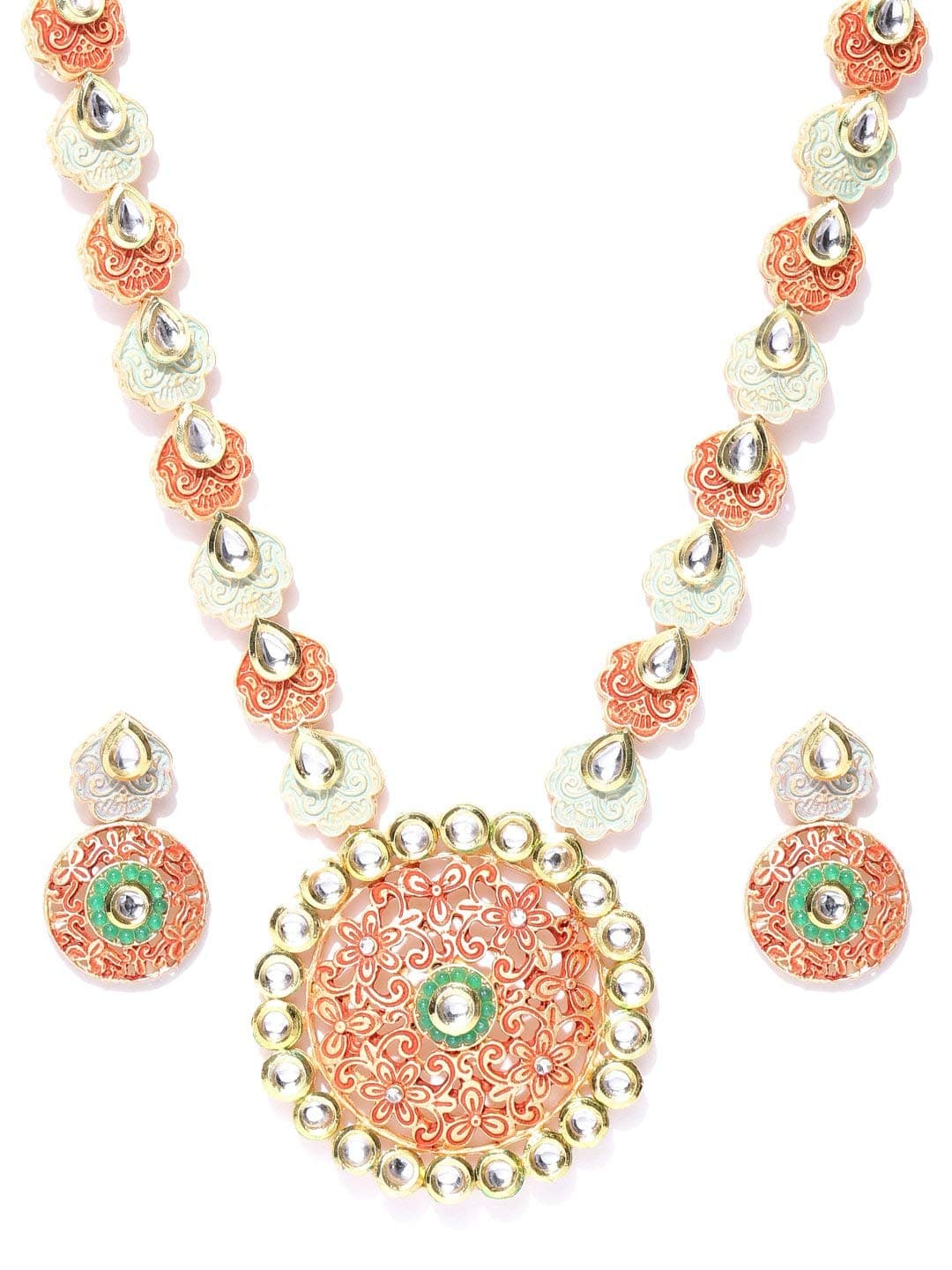 Priyaasi Gold-Plated Traditional Kundan Jewellery Set Red