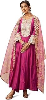 Women's Embroidered Anarkali Kurta Pant Set with Organza Dupatta | A-line fit (Available in Plus Sizes)
