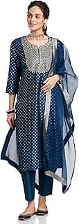 Women's Embroidered Kurta Set with Organza Dupatta (Available in Plus Sizes)