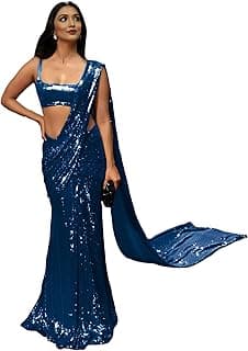 Women's And Girl's Heavy Sequins Work Georgette Saree with Blouse (Wedding-Sequins-Party-Saree)