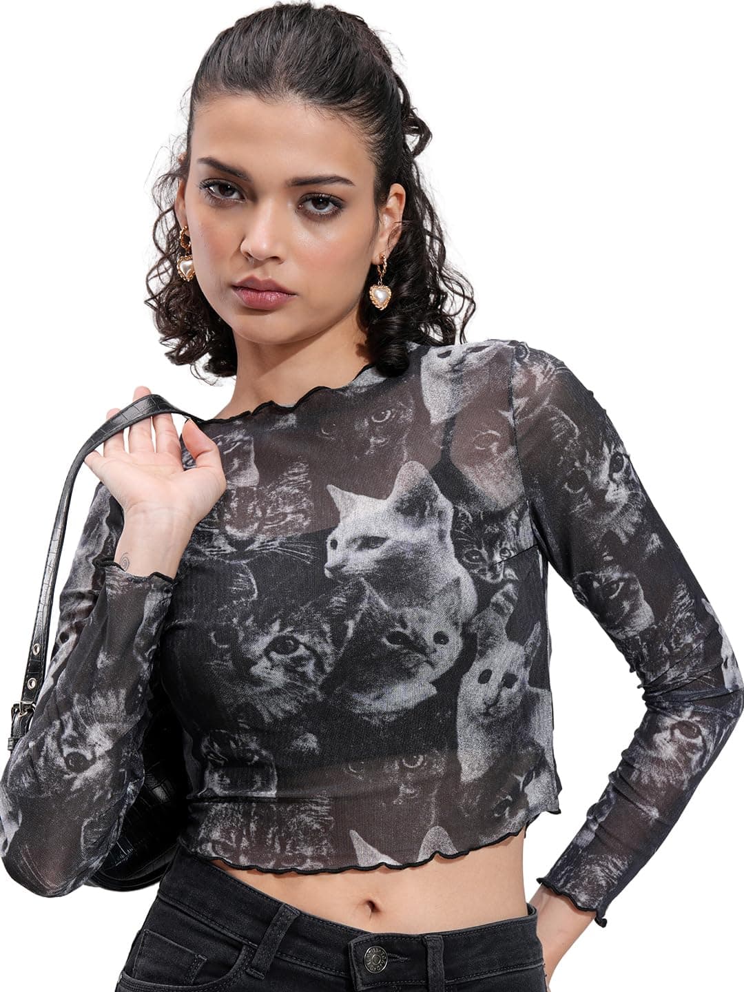 Tokyo Talkies Women's Long Sleeves Round Neck Printed Tops| Stylish | Casual Wear