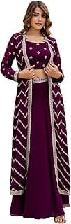 Crop top Lehenga Shrug Set for Women - Georgette Embroidery Crop Top Lehenga with Shrug Suit Set for Ethnic Fusion Set