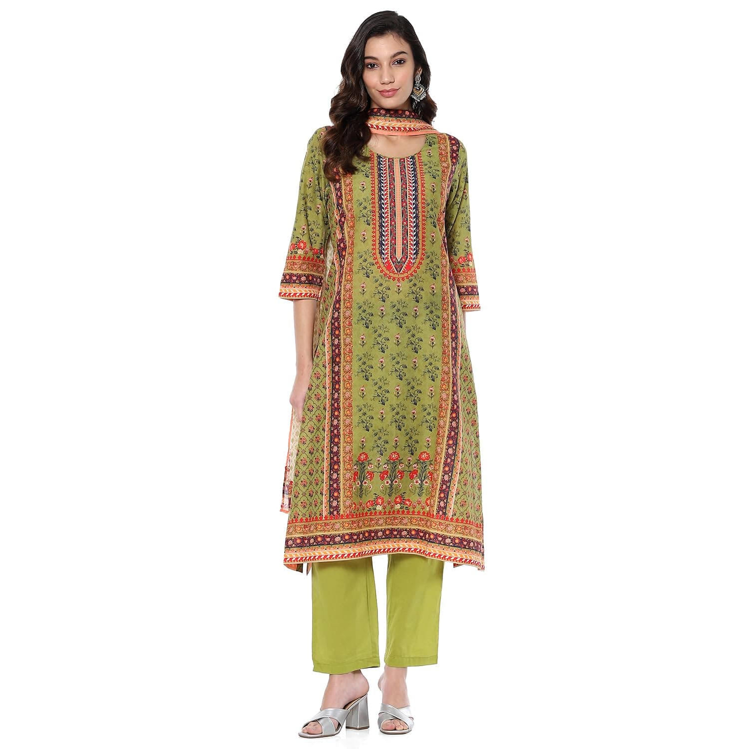 BIBA Women's Cotton Printed Kurta Set with Dupatta