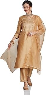 Women's Embroidered Kurta Set with Organza Dupatta (Available in Plus Sizes)