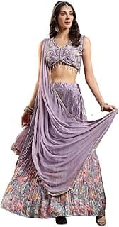 Women's Purple Floral Printed & Embroidered Silk Blend Lehenga Choli With Dupatta