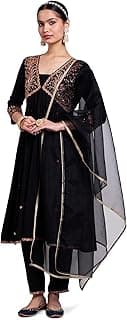 Women's Embroidered Anarkali Kurta Pant Set with Organza Dupatta | Salwar Suit (Available in Plus Sizes)